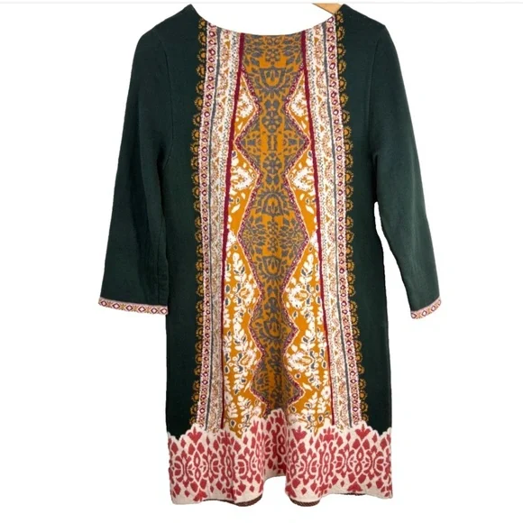 Anthropologie Knitted Knotted Beaded Lanka Sweater Dress L Boho Nordic Fair Isle - Picture 5 of 11